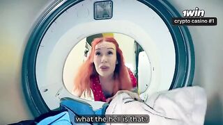 A hot chick got stuck in the washing machine and had to fuck