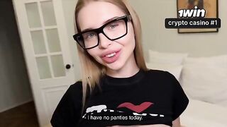 A girl was fucked by her classmate on glasses at home