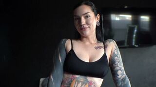 A girl with a dental brace is begging for sex