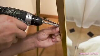A pair gets down to business in a steamy room session