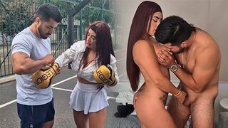 A beautiful girl is having fun with her personal trainer