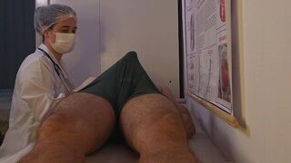 The nurse has an intimate encounter with a patient in a steamy fake hospital scene