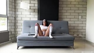 A cute girl fucked by her boyfriend with a toy