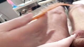 Hot Russian girl SugarNadya waxes her client’s dick in POV style