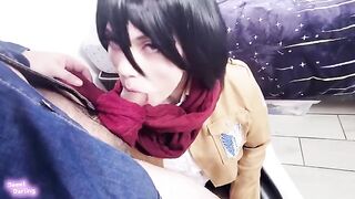 A couple engages in passionate role play with a shove from behind