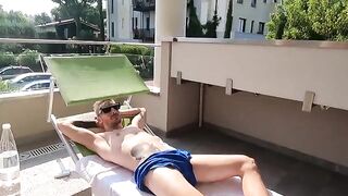 Italian slut has sex on the balcony of her seaside villa