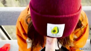 A blowjob with a stranger in the mountain cableway for sex