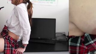 School girl caught masturbating gets creampied by teacher in a steamy session