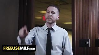Submissive busty MILFs get dominated by their boss on the office table in a bold scene